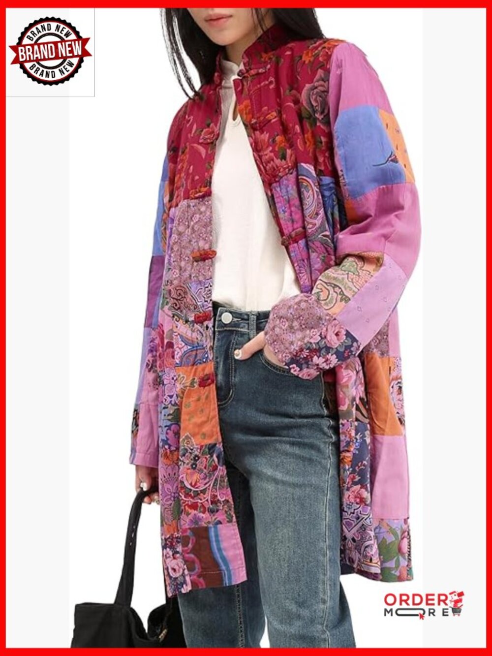 Patchwork Boho Floral Jacket Lightweight Spring Fall Coat Vintage Outerwear